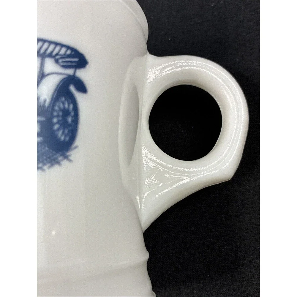Vintage Surrey Shaving Mug Blue Rolls Royce 1907 USA Milk Glass 3.5” Grandpacore